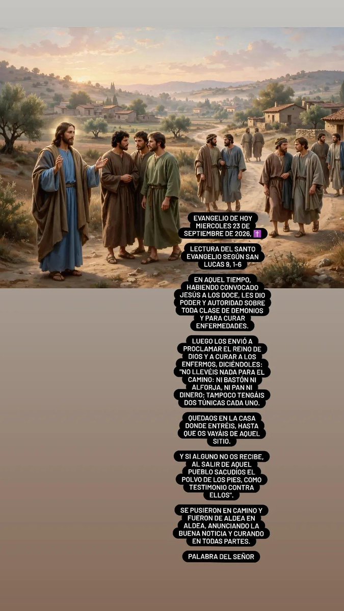 sazs0510's tweet photo. 📖✝️ Lc 9, 1-6

Jesús los envía sin bastón, sin alforja, sin dinero.

No necesitas tenerlo todo, necesitas ir. El poder lo pone Él.

Ve ligero. Anuncia el Reino.

#EvangelioDelDía https://t.co/6ue5yOcU0d