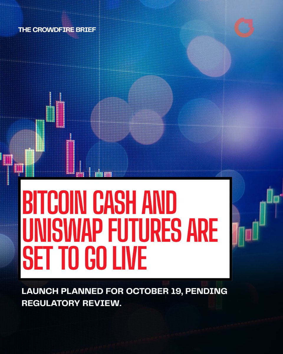 Crowdfire's tweet photo. Bitcoin Cash (BCH) and Uniswap (UNI) futures are set to launch on October 19, pending regulatory review.

Both will come in standard and Micro-sized contracts, giving market participants more ways to manage exposure to the two assets through CME’s regulated derivatives market.

Another sign of just how much the crypto derivatives menu is expanding. 📈