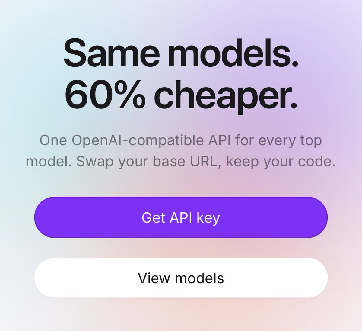 Lucenta_ai's tweet photo. Migration:

client = OpenAI(
  base_url="https://t.co/ULiPO8bNcV",
  api_key="sk-..."
)

That’s the whole diff.
Streaming, tools, vision, JSON — same as today.

Get a key: https://t.co/6vseBpNVYz https://t.co/iGkjeKPn4h