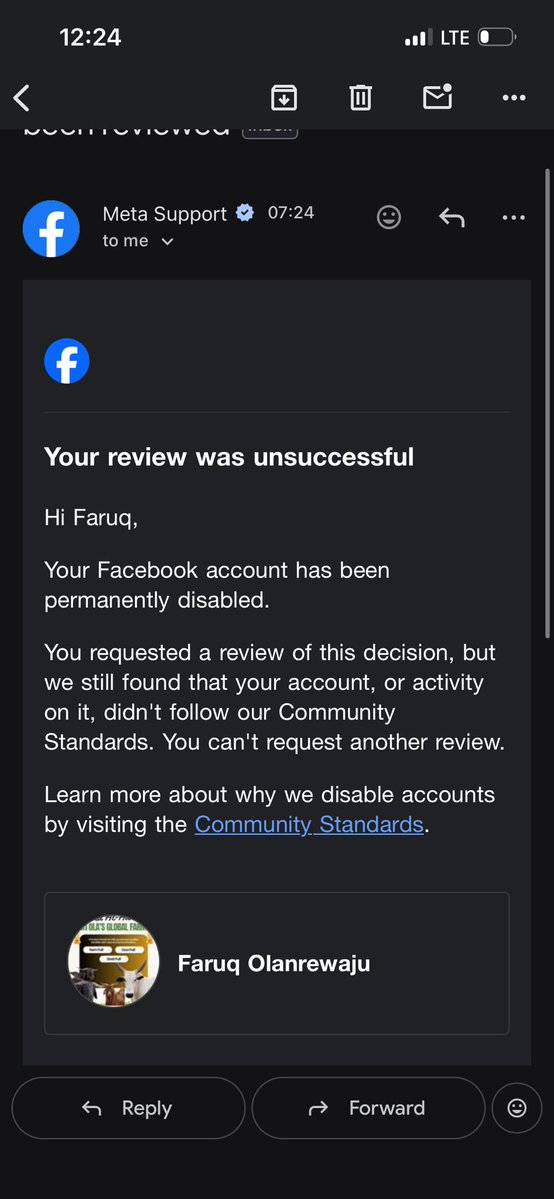 horlamhi77's tweet photo. @Meta Hi meta, my account was permanently disabled and I didn’t do anything wrong. I follow all the rules and regulations please help me look into this. The account is very important to me. Thank you https://t.co/fybWeSs13A
