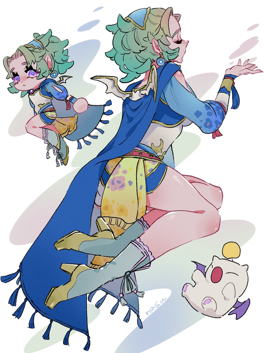eakanasu's tweet photo. ティナの衣装を改めて描くシリーズ第３弾、青ティナちゃん💙ディシディア的に言えば3rdフォームかな。鮮やかな青と、小悪魔的な翼が印象的。ホント、どういうつもりで翼の装飾をつけたのか...気になるところ。
#FF6 https://t.co/lp7xeTyLjh