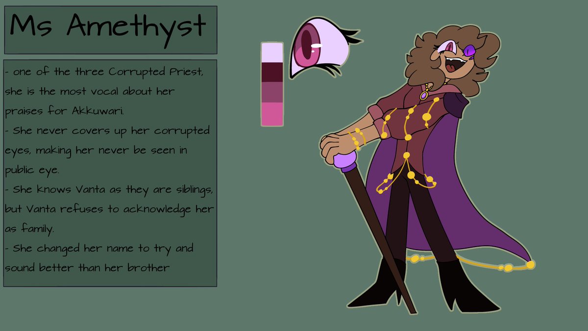 Frisk358's tweet photo. #LoomianLegacy
#LoomianLegacyArt
#LoomianLegacyFanart

The final Corrupted Priest, Ms. Amethyst! The older sister to Vanta (by like 1 year) she alway tries to be better than him.

For Vanta, he hates her. Refuses to recognize her as his sister. https://t.co/Mq7aZzXC11