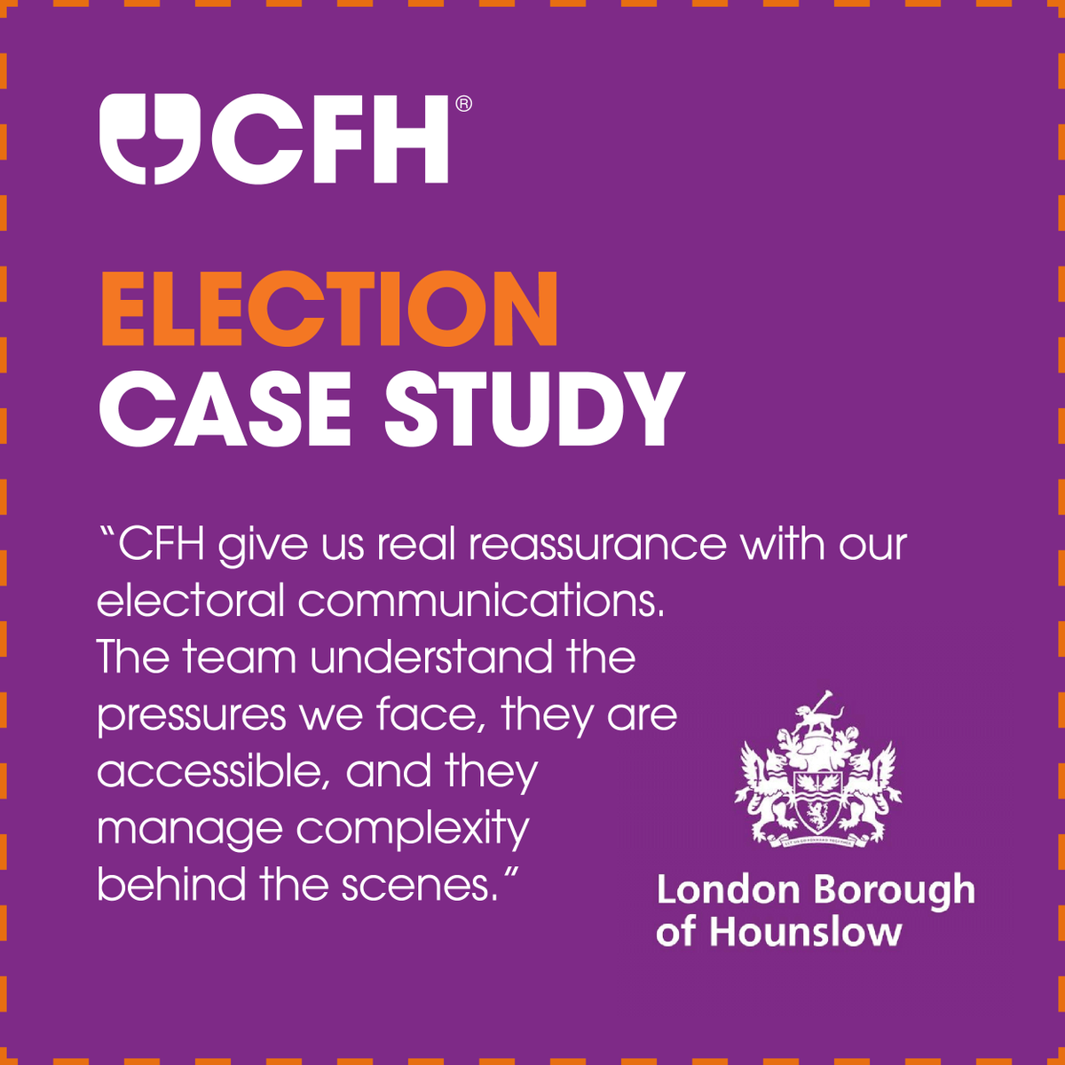 CFH_Docmail's tweet photo. A partnership that feels like an extension of the council team 🤝

Since 2025, we've partnered with London Borough of Hounslow to provide secure, accurate electoral communications for over 200,000 individuals 🗳️

Our relationship covers everything from producing and sending ballot papers, poll cards and postal vote packs on their behalf, helping Hounslow handle a sharp rise in volumes through the May 2026 local elections 📬

https://t.co/QdiiCgRqke

#CFH #Elections #LocalGovernment