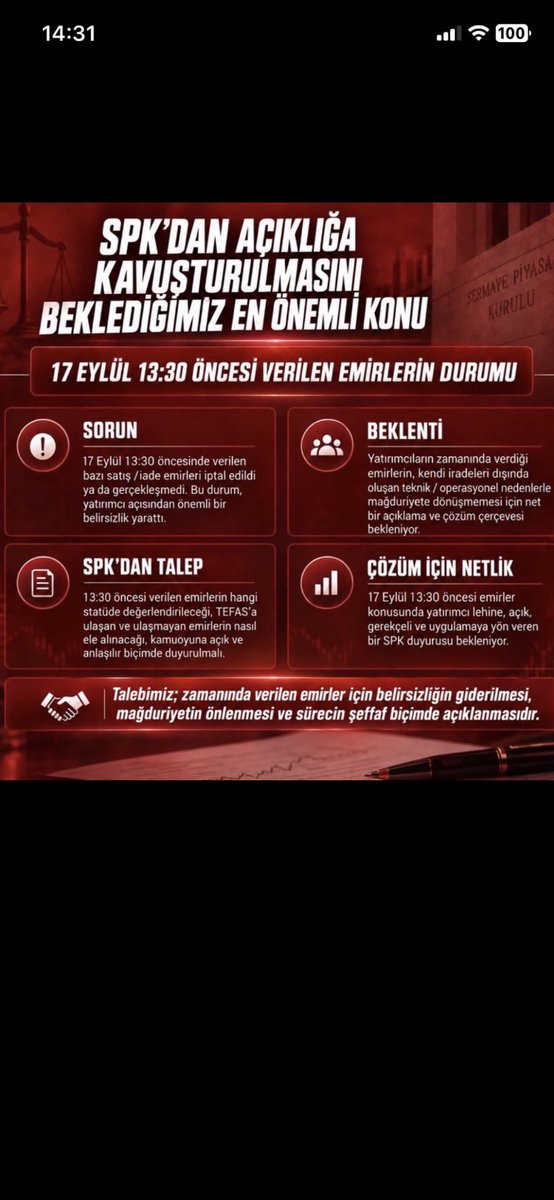 Erosborsa's tweet photo. 17 Eylül 13:30 öncesi emirlerin iptali durumu ne olacak                                                    @spkgovtr                                                                      #fonmağdurları                                                         #TeraFonMağdurları                                               #THF