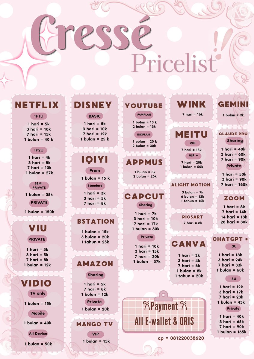stvrlighties's tweet photo. 𐙚 WTS WTB APP PREMIUM 𐙚
✨ murah, trusted, full garansi ✨

Netflix, Viu, iQIYI, Disney+,Canva, CapCut, Spotify &amp; more

💌 order / pricelist https://t.co/aJ7RnKUgoS
୨ৎ ready setiap hari ♡ fastresp satsetsatset 

t. #zonauangㅤ #zonajajan https://t.co/ODVy8jheWx