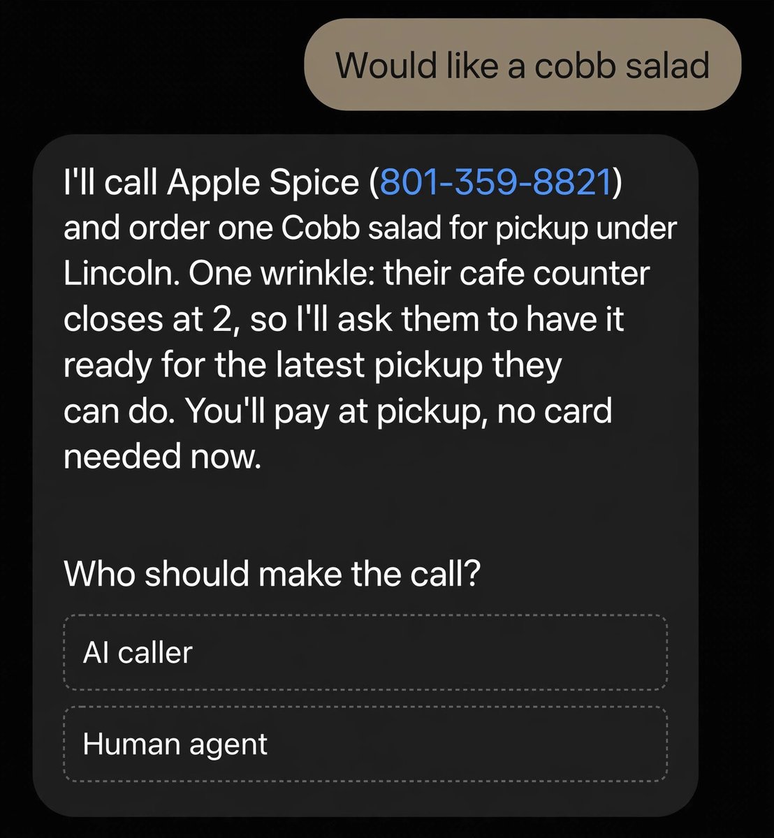 His Muse agent offered to get a human to make a phone call for him