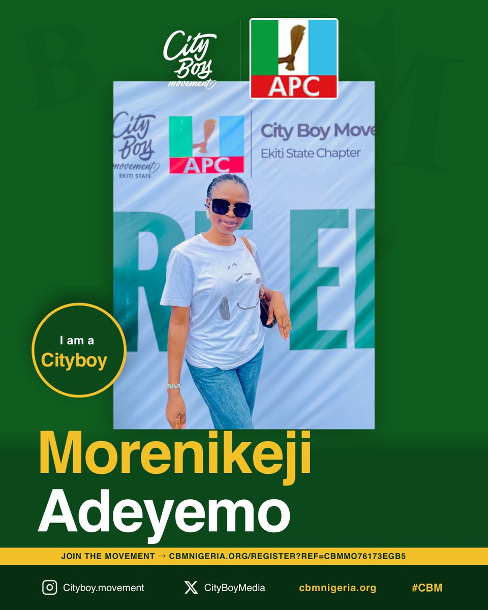 Morenikejimi28's tweet photo. I am a CityBoy! Morenikeji Adeyemo proudly stands with the City Boy Movement. Join us and be part of the change.

Register now: https://t.co/A6Upexn4g7

#CityBoyMovement #CBM #RenewedHopeAgenda https://t.co/Wpo16LnH1H