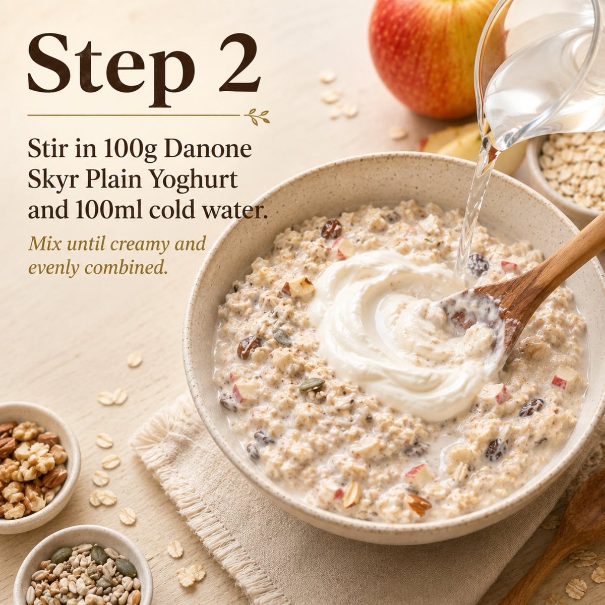 EnochTakata's tweet photo. A delicious, filling breakfast? Yes please. This creamy Apple &amp; Banana Bircher Muesli is perfect for busy mornings. Made with oats, apple, seeds, nuts, yogurt, banana and sultanas, it’s ready in 5 minutes and chills overnight for an easy, https://t.co/jJxHHc2yqt