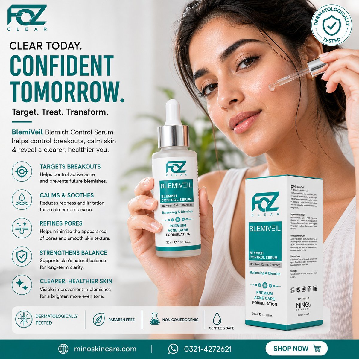 AzaleeOsthloi's tweet photo. Blemishes don’t define your skin. Meet FOZ BlemiVeil™ Blemish Control Serum, formulated with Niacinamide, Zinc PCA, Sodium Hyaluronate and Allantoin to help calm, balance and smooth blemish-prone, oily skin. https://t.co/4H2RMsCVna