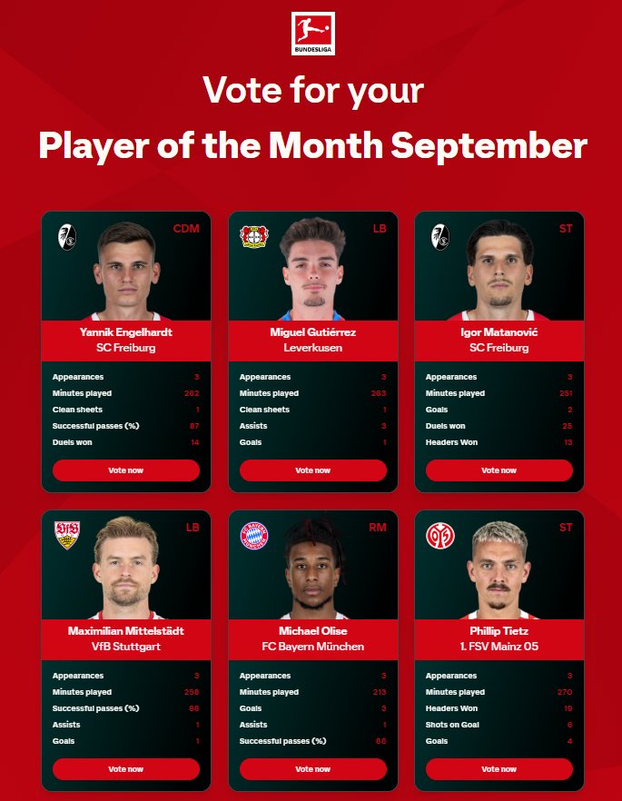 Bundesliga Player Of The Month Nominees