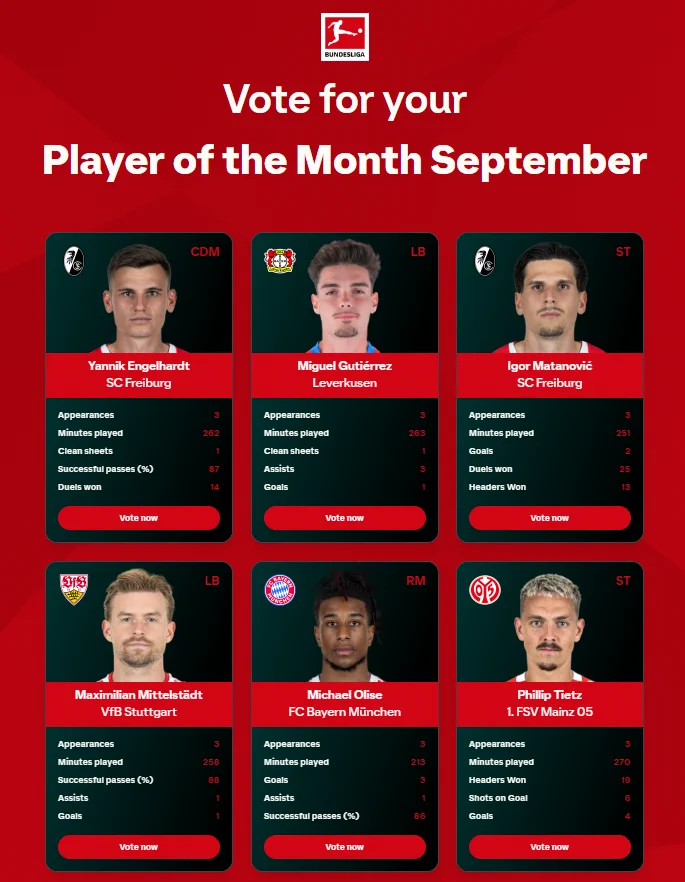 Bundesliga Player Of The Month Nominees