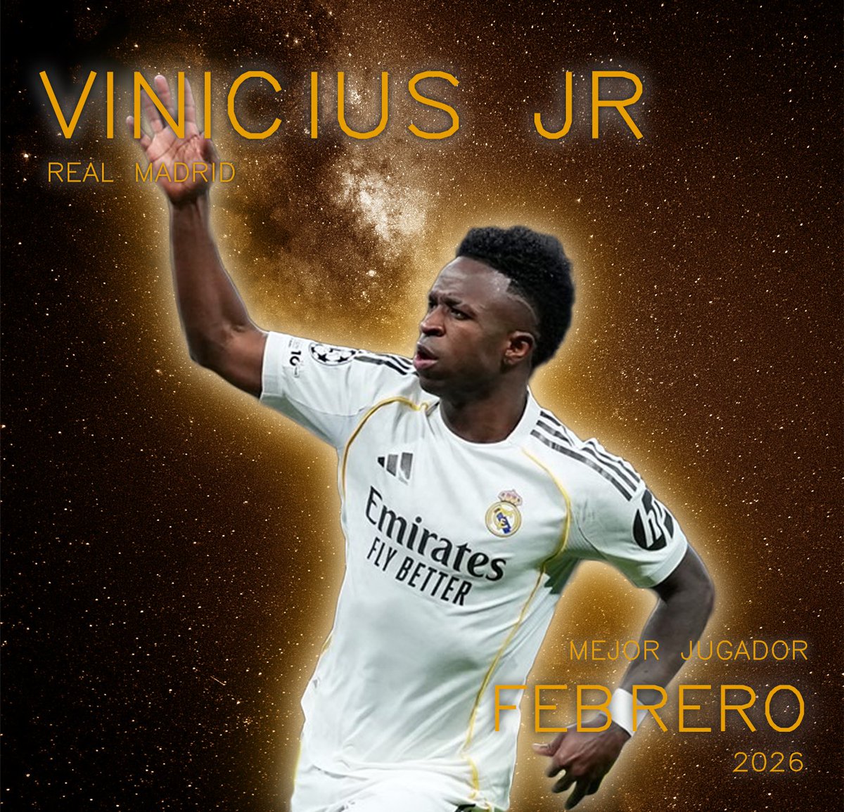 MelonDeOro's tweet photo. ⚽️ Según nuestros participantes, Vinicius Jr. fue el mejor jugador del mes de febrero ⚽️

*Recordamos que estas votaciones fueron realizadas en marzo de 2026* https://t.co/UeRT3ItBjM