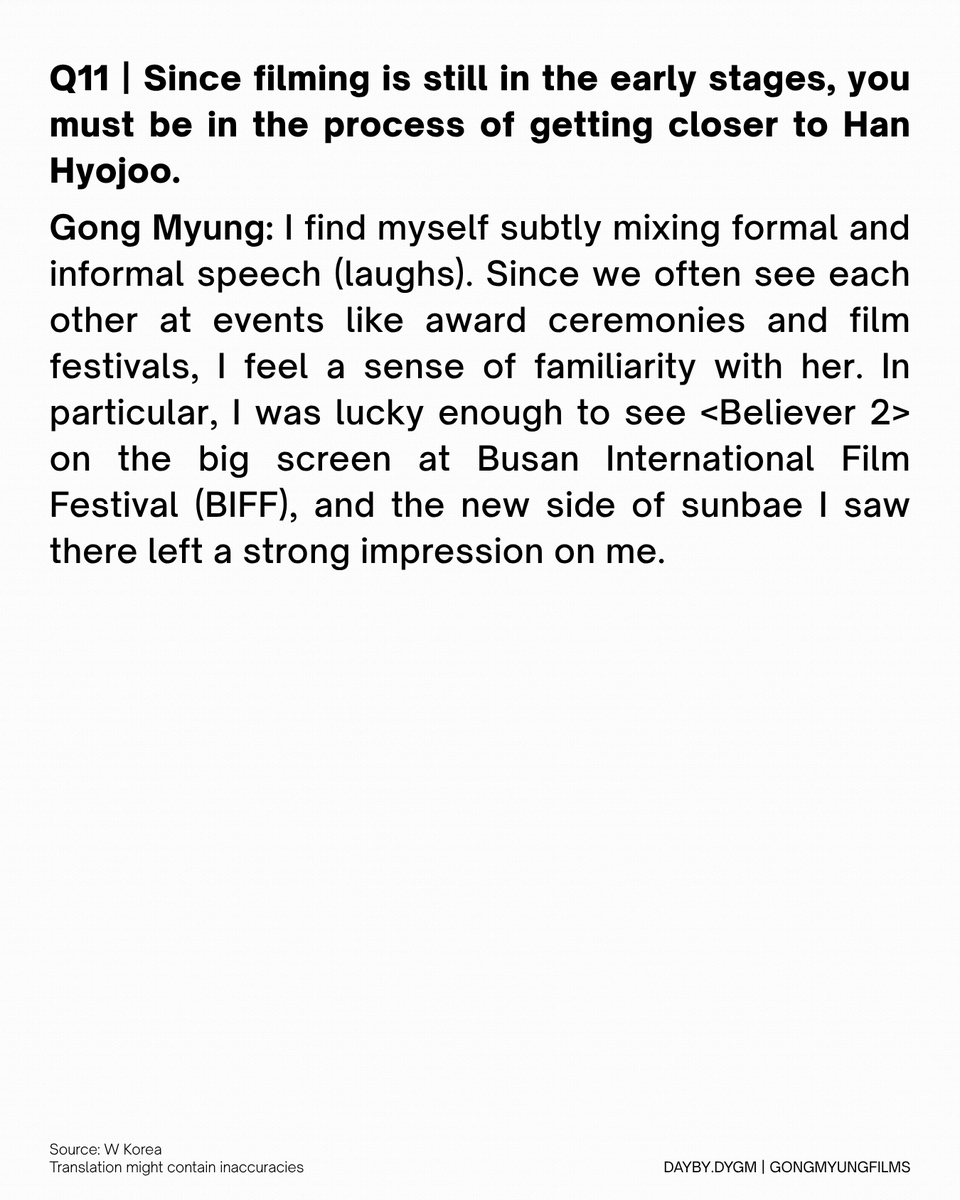 gongmyungfilms's tweet photo. "I find myself subtly mixing formal & informal speech. Since we often see each other at events like award ceremonies & film festival, i feel a sense of familiarity with her. In particular, I was lucky enough to see #Believer2 at BIFF.."
#GongMyung #HanHyojoo #공명 https://t.co/kj1DzhRGAo