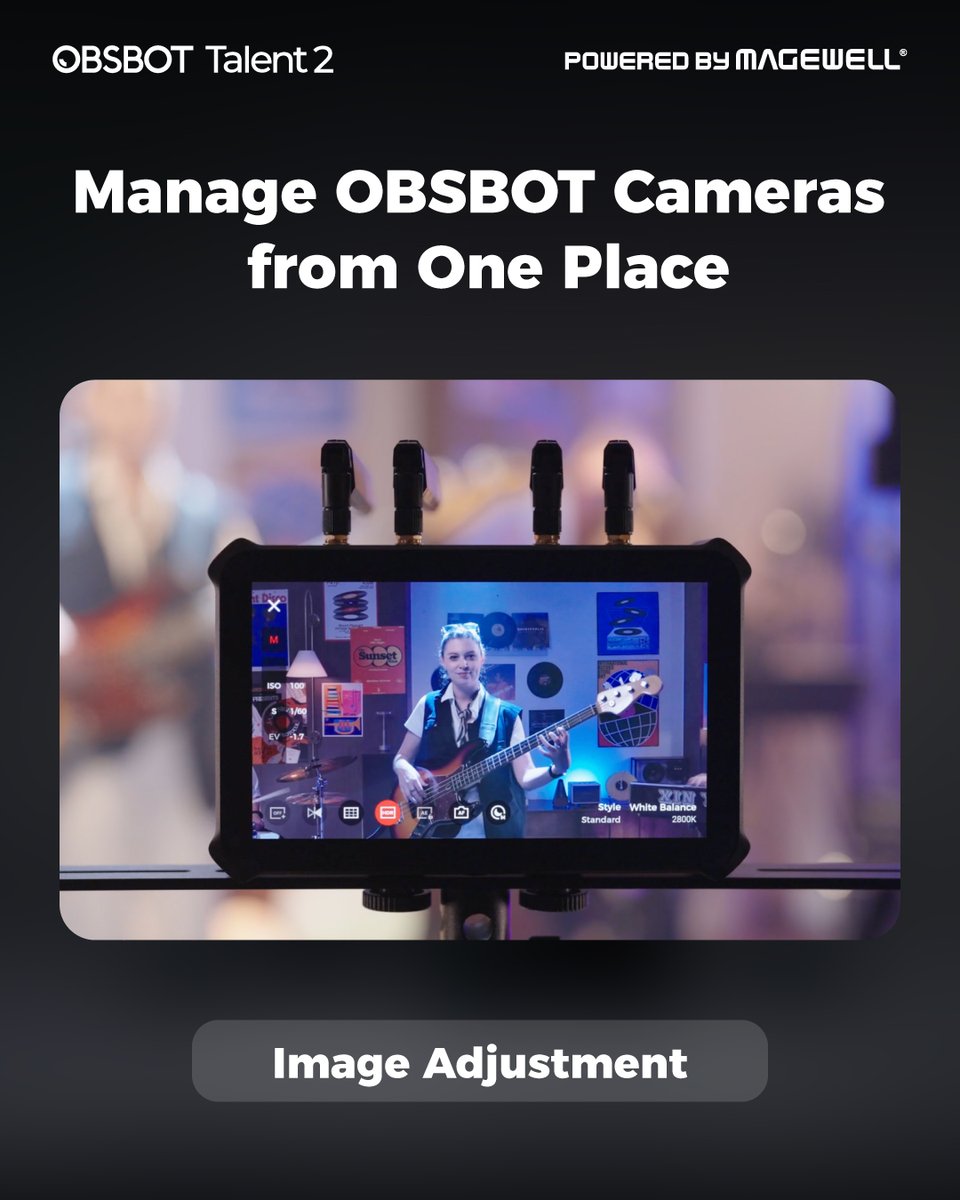 OBSBOT_Official's tweet photo. One screen. Your Tail Series setup. 🎛️

Connect Tail Series cameras to Talent 2 over a shared local network via Ethernet or Wi-Fi, then control PTZ, AI Tracking, image settings, and presets from one place. Need another angle? Add your phone with OBSBOT Live.

https://t.co/sBxhpzrChd

Powered by Magewell.

#OBSBOT_Talent2