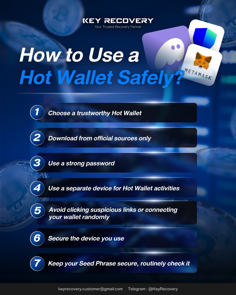 keyrecovery_th's tweet photo. How can you use a Hot Wallet safely? Holding your own Private Key also means protecting it.

Download from official sources, check links before connecting, and keep your Seed Phrase secure.

Learn more: https://t.co/LIoLPqAwoN

#HotWallet #CryptoSecurity #Keyrecovery https://t.co/LiV7uXlP4L