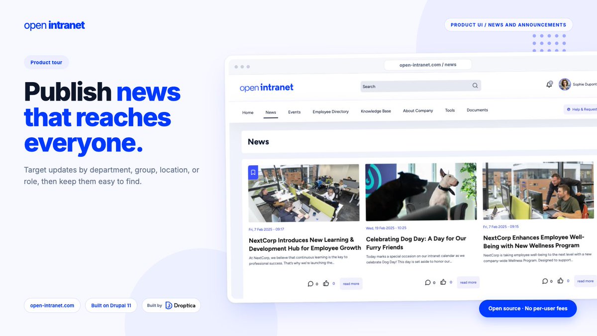 openintranet's tweet photo. An announcement matters only when the right people see it.

Open Intranet lets editors target news by department, location, group, or role. Every update remains organized and searchable. https://t.co/g1edhBhN4X