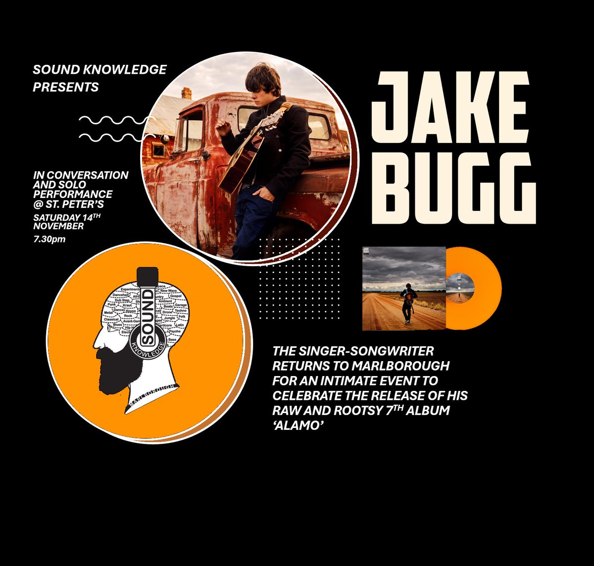 SoundKnowledge_'s tweet photo. ON SALE 11am on Friday
Jake Bugg returns to Marlborough. In conversation and performance at St. Peter's on Saturday 14th November.
https://t.co/YlRrH0RSA3 https://t.co/TSkL9xEAEV