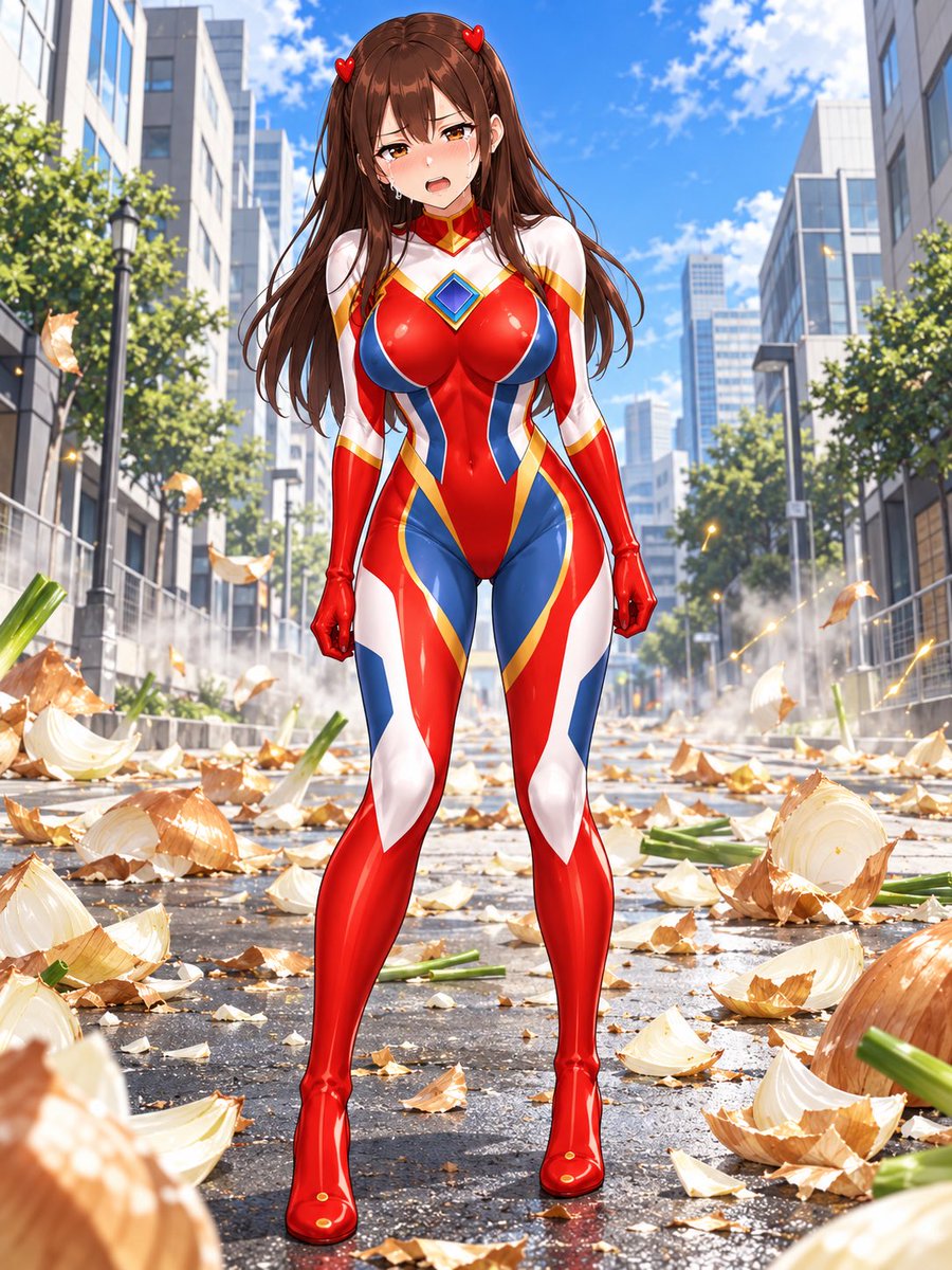 solargirl_hero2's tweet photo. タマネギ怪人との戦い！🧅

タマネギ成分で涙を流しながら
なんとか勝利鋭いソーラーガール！☀️

#ソーラーガール
#AIart #AIイラスト https://t.co/mvbfk2M5zn