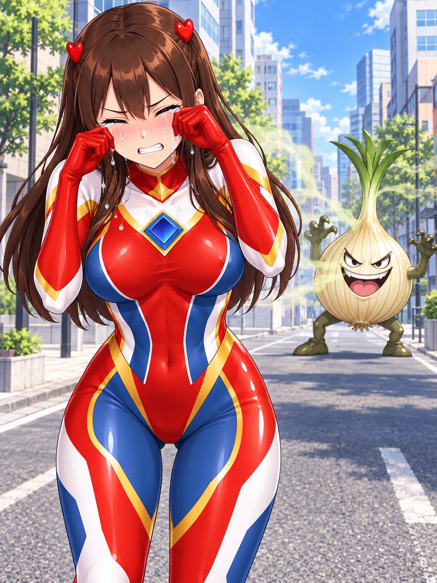 solargirl_hero2's tweet photo. タマネギ怪人との戦い！🧅

タマネギ成分で涙を流しながら
なんとか勝利鋭いソーラーガール！☀️

#ソーラーガール
#AIart #AIイラスト https://t.co/mvbfk2M5zn