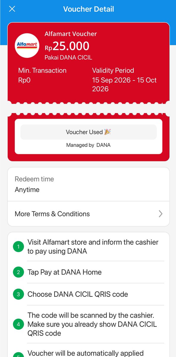 oksisaputra0's tweet photo. Pengen jajan di Alfamart tapi dompet udah kekeringan gara-gara tanggal tua? 👀 Tenang! Beli voucher Alfamart Rp25 Ribu di DANA Deals cuma bayar Rp500 doang pakai DANA CICIL 🤩 Promo dari 21-27 Sept aja nih. Yuk serbu vouchernya sekarang sebelum nyesel! 💸✨ https://t.co/UqrhDhQKbB