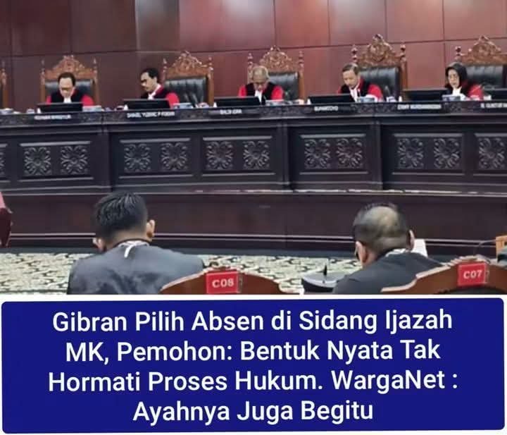 PngAdilnR4kyt's tweet photo. GIBRAN PILIH ABSEN DI SIDANG IJAZAH MK...

PEMOHON, BENTUK NYATA TAK HORMATI PROSES HUKUM...

BAPAK DAN ANAK SAMA-SAMA MANGKIR PERSIDANGAN....‼️

#NKRIButuhAniesDanPurbaya
#NKRIButuhAniesDanPurbaya
🆘🆗 https://t.co/nr4GyhVkfU