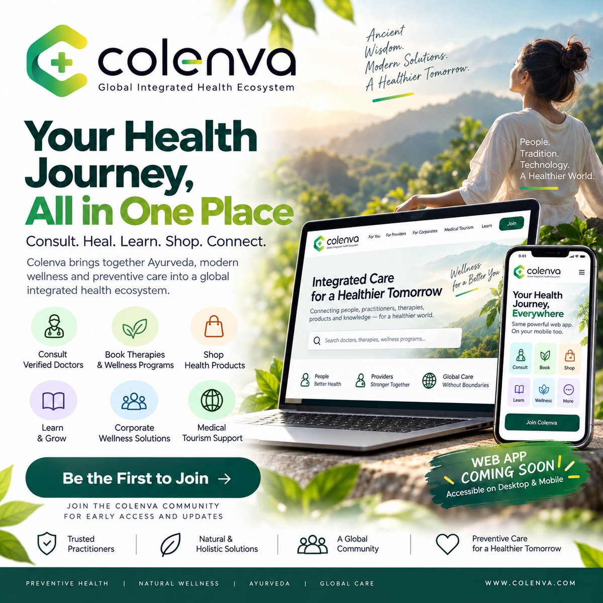 colenvaglobal's tweet photo. Your healthcare journey, connected. 🌍

Colenva is a Global Integrated Health Ecosystem bringing together Preventive Health, Natural Wellness &amp; Ayurveda, alongside essential healthcare services.

One ecosystem. A healthier journey.

#Colenva #GlobalHealth #IntegratedHealth https://t.co/CzdYTTvd9a