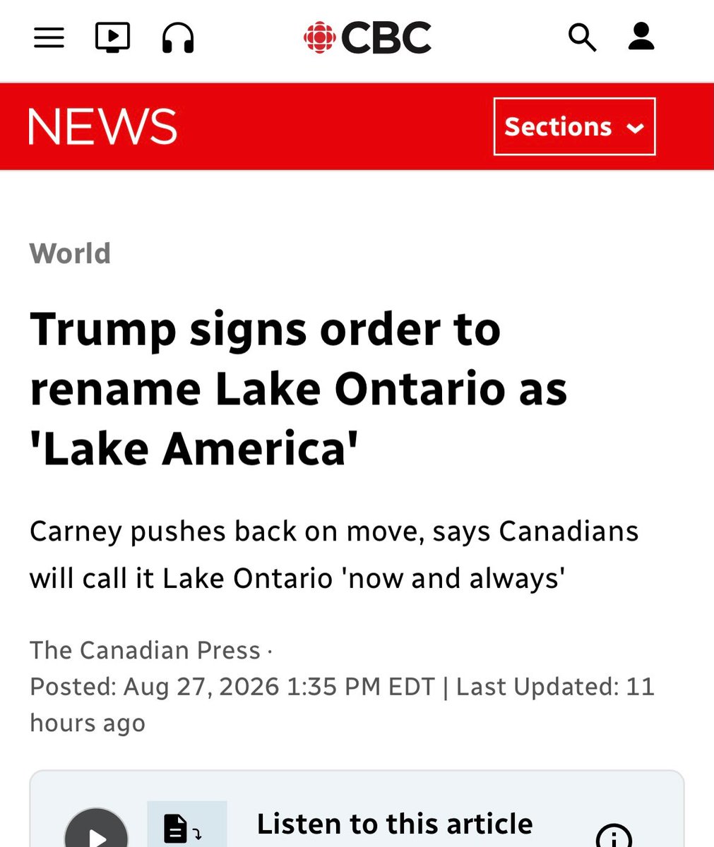 RachelCryar's tweet photo. Renaming Lake Ontario “Lake America” is utterly stupid and won’t work. It only worsens an already bad situation, damaging ties with one of America’s most stable trade partners for no benefit. https://t.co/rt64Qt7dzi