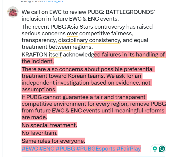 tuangaming12's tweet photo. @EWC_EN #EWC #ENC #PUBG #PUBGEsports #FairPlay https://t.co/V0Fq9P4bIZ