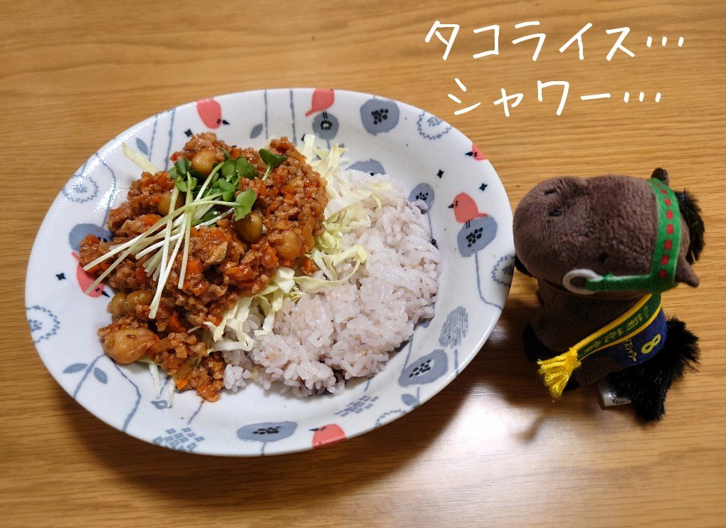 anmioimna's tweet photo. タコライスシャワー🐴🐙🍚

ライス「今夜は〜おいしい〜おいしい〜タコライス〜♪タコライス〜♪…シャワー…✨」

ライスちゃん、タコライスに親近感が湧いたみたいです🤭 https://t.co/ITsJ79LA7C