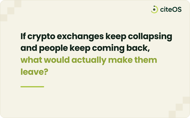 citeOS_io's tweet photo. “this is why we need DEXs” gets said after every CEX collapse.

but then you look at the numbers.
CEXs still handle most of the daily crypto volume.

so why aren’t people moving to DEXs?

maybe it’s not just about risk, it’s about convenience. moving real money in and out of a wallet is still annoying for most people.

right now, a CEX is simply easier.

we see the same thing in AI answers.

ask which exchange you should use, and CEXs usually get mentioned first.

so how much of your trading actually happens on a DEX?