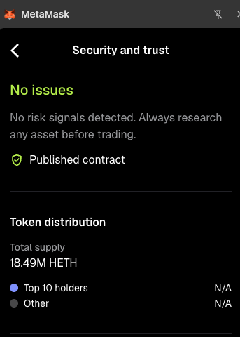 hookedethereum's tweet photo. @MetaMask  have removed the false positive red flags from $HETH 
this is just the start of $HETH , we won't even hint about what's coming.
#hookedethereum #HETH https://t.co/bhZpCayhrJ