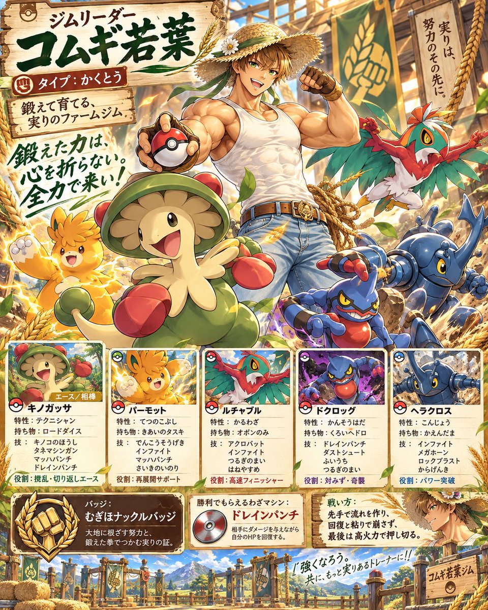kimugiwakaba's tweet photo. 面白いプロンプト見つけたので、
「もし自分がポケモンのジムリーダーだったら」を生成してみた

予想通りのかくとうタイプ。
相棒はキノガッサ

#ポケモン #AIイラスト  #IRIAM https://t.co/sn6StKDiDt