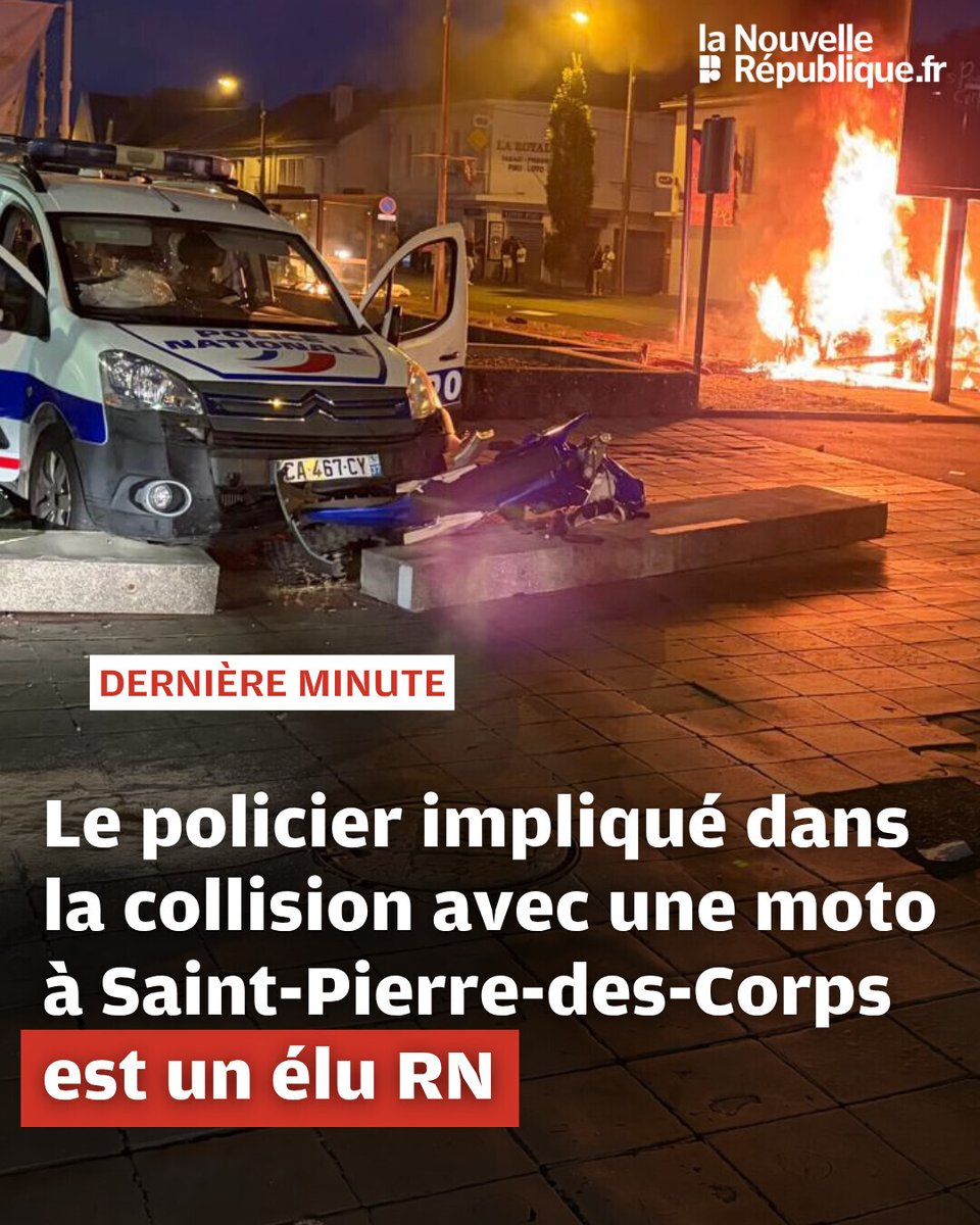 NR_Tours's tweet photo. 🔴 Émeutes à Saint-Pierre-des-Corps : le policier impliqué dans la collision avec une moto est un élu Rassemblement national (info NR). Plus d'infos ici ➡️ https://t.co/UICV3NsjiP https://t.co/YScE8NiCse