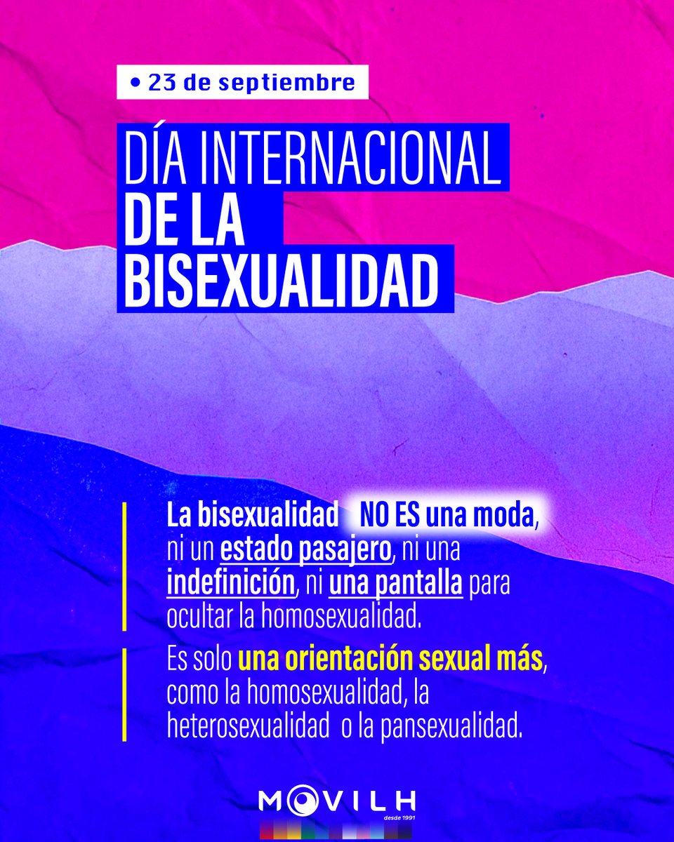 Movilh's tweet photo. Hoy es el Día Internacional de la Bisexualidad. ¡Feliz día a todas las personas bisexuales! https://t.co/kkHuRKgoBx https://t.co/a5BKZhKY02