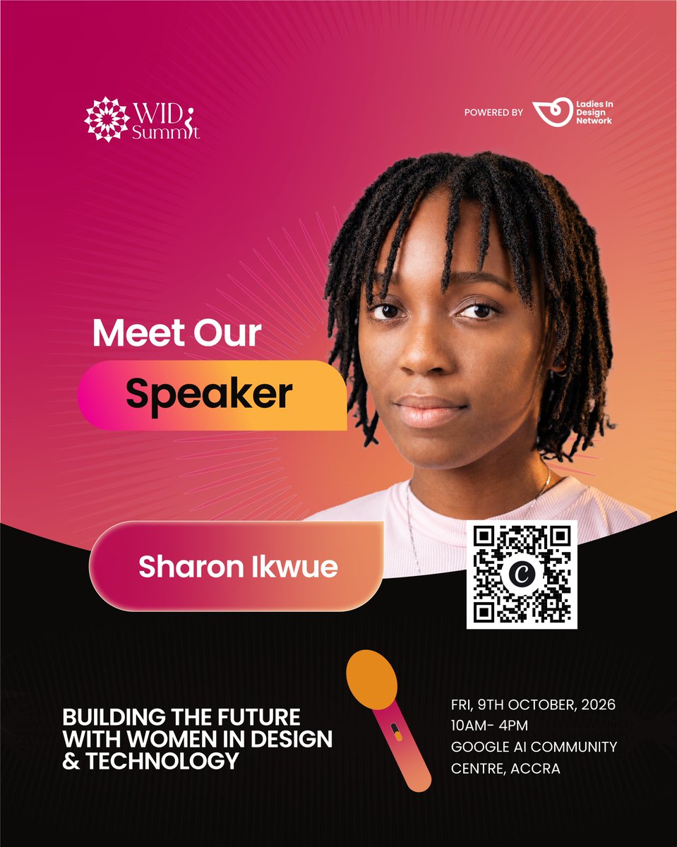 Lidn__'s tweet photo. Meet Sharon Ikwue
Weβre excited to have Sharon Ikwue joining us as a Speaker at #WIDS2026!
π Friday, 9th October 2026
β° 10AM β 4PM
π Google AI Community Centre, Accra
#WIDS2026 #WomenInDesignSummit #LadiesInDesignNetwork #WomenInDesign https://t.co/4Prb52RNd3