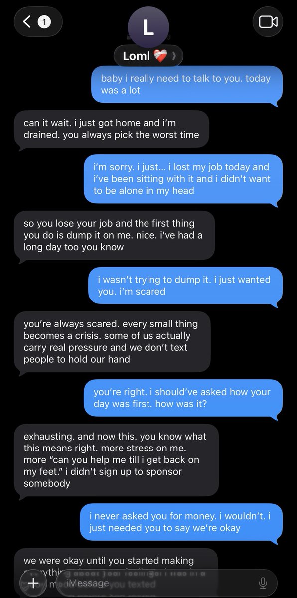 ohremzel's tweet photo. I literally just lost my job and this is how my 'love of my life' responds… I’m actually shaking right now 😭 https://t.co/CHK4Zdcx6g