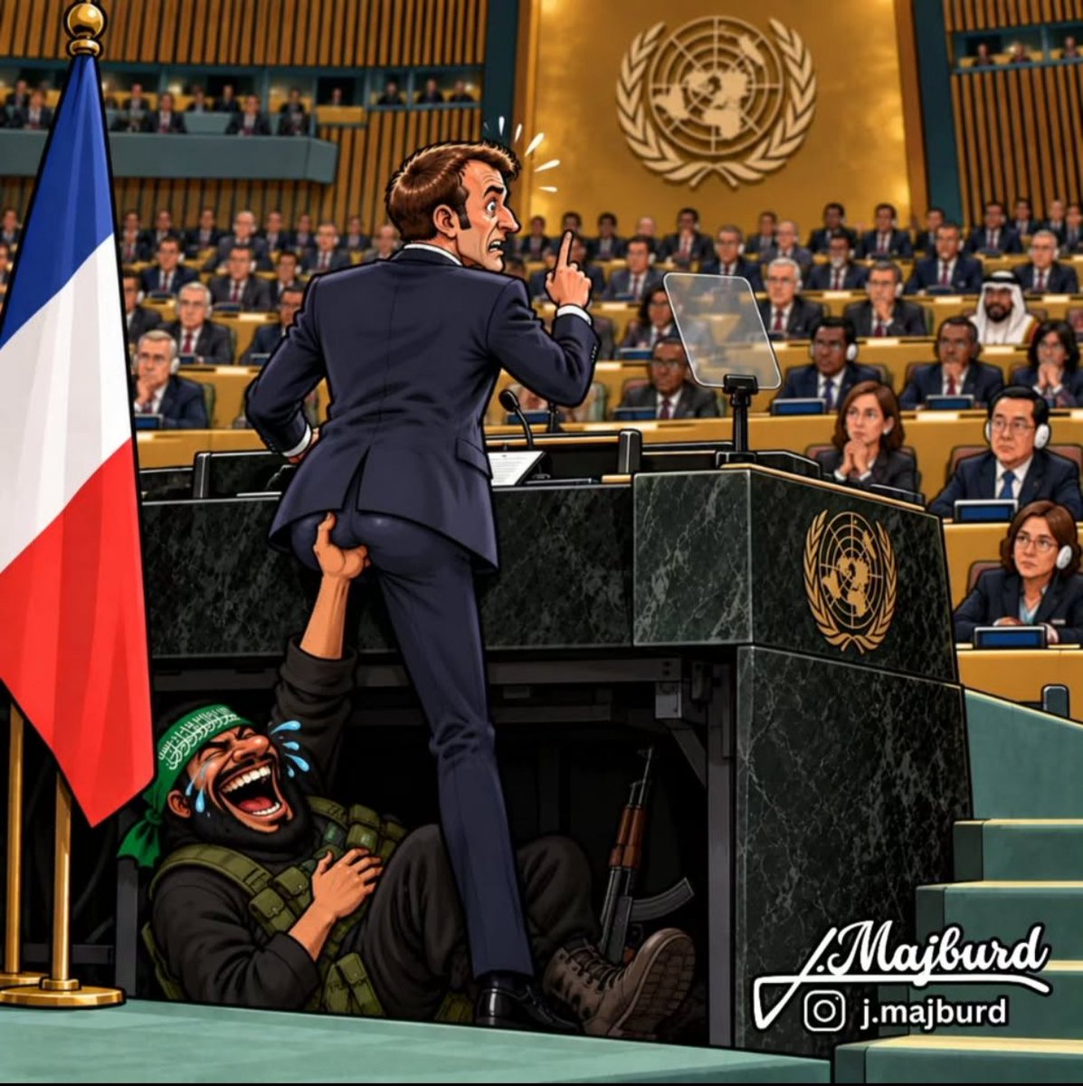YisraelOfficial's tweet photo. 🤬🤬🤬

Macron told the UN that Hamas has "never been active" in the West Bank. 
Two days earlier, a Hamas terrorist murdered a French father of six in his car there. With his last breath, he told his son to run. 

Macron gave his speech anyway.

It's heartbreakingly disgusting! https://t.co/yVofLS8YdQ