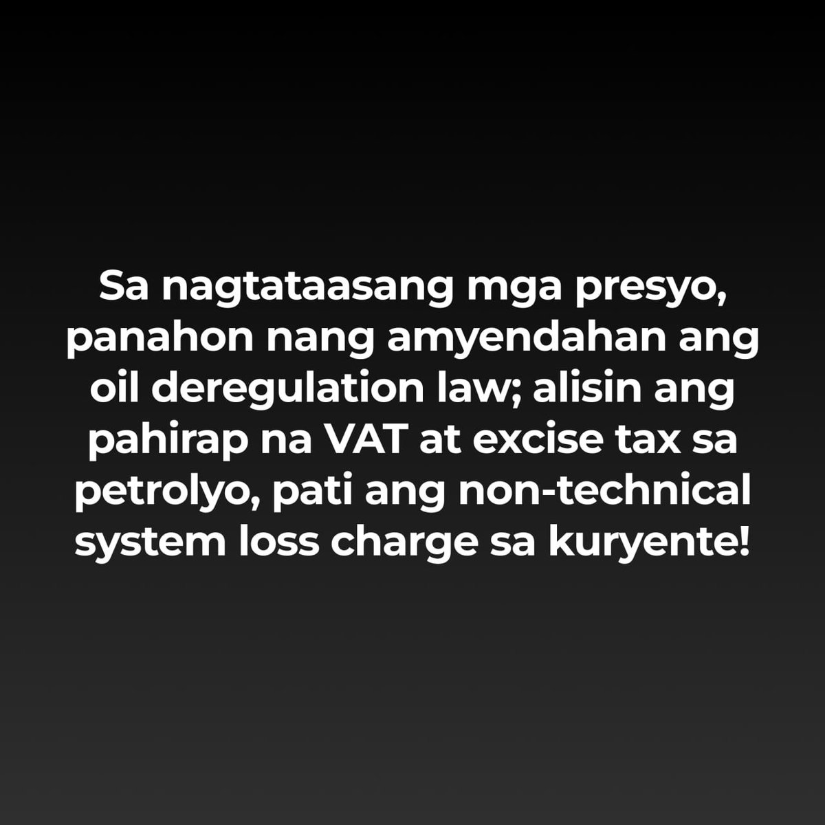 manayleila's tweet photo. Sa nagtataasang mga presyo, panahon nang amyendahan ang oil deregulation law; alisin ang pahirap na VAT at excise tax sa petrolyo, pati ang non-technical system loss charge sa kuryente! https://t.co/9WiTPtjgtf