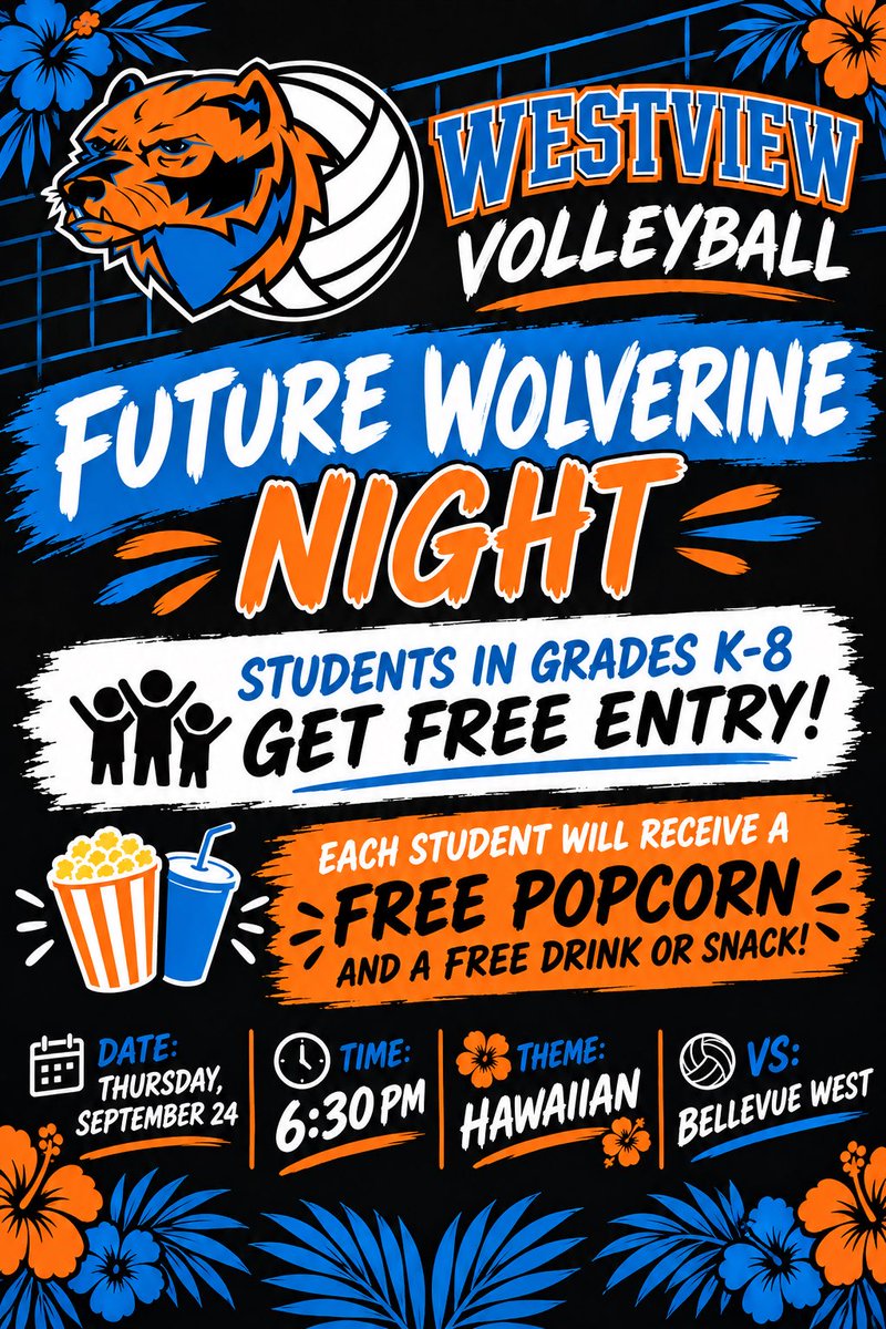 OPS_WestviewVB's tweet photo. ￼￼￼￼￼￼￼￼￼￼￼🧡Mark your calendars for tomorrow!! 💙

@OPS_Westview 
@OPS_WVAthletics https://t.co/aWDNZkJ7V3