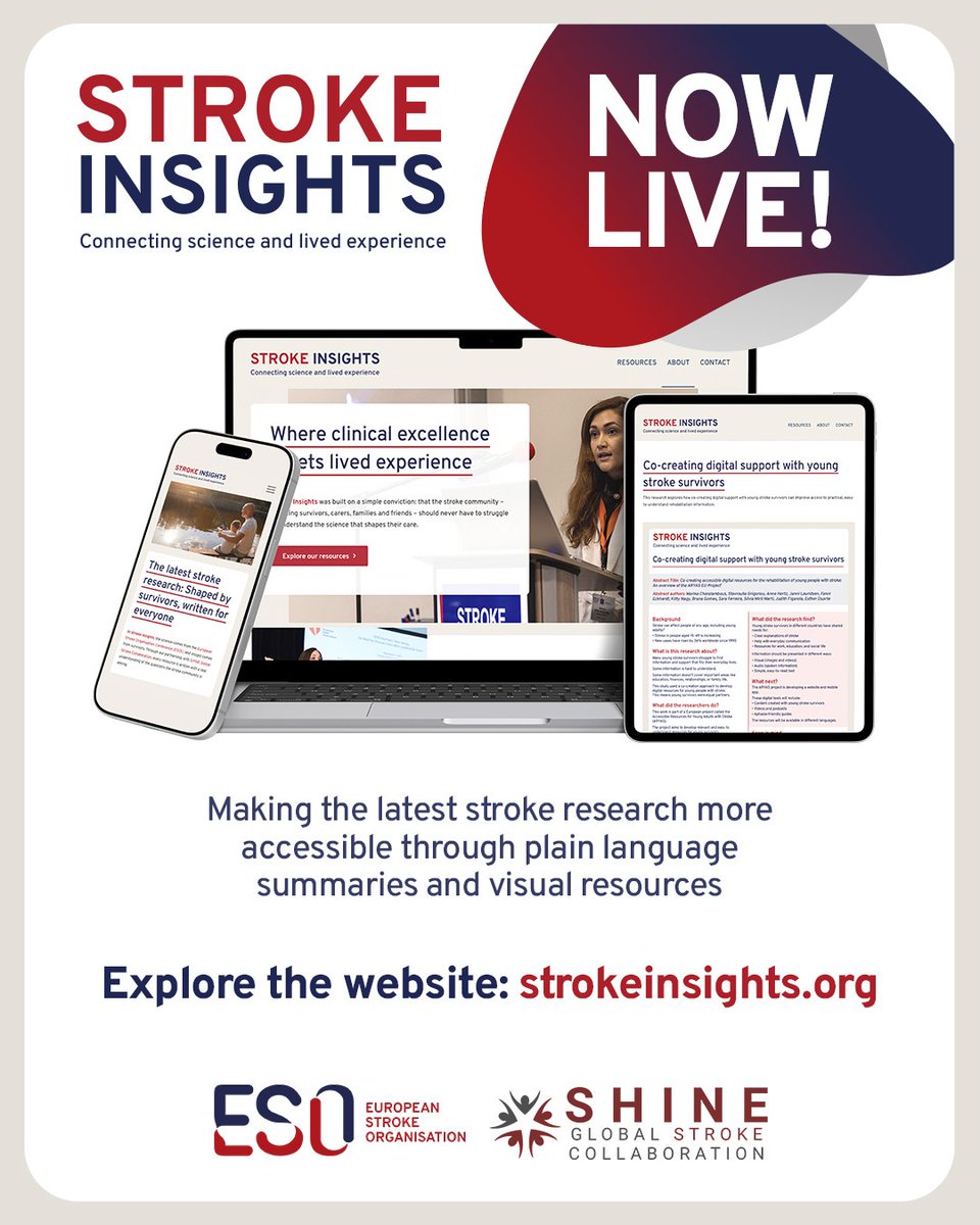 ESOstroke's tweet photo. What does new #stroke research mean for everyday life? #StrokeInsights helps survivors, carers &amp; families understand the latest evidence on prevention, treatment, rehabilitation &amp; recovery through plain-language, shareable resources.
Explore the platform:🔗https://t.co/FPrQ9Ui0vW https://t.co/SE3XJCBljR