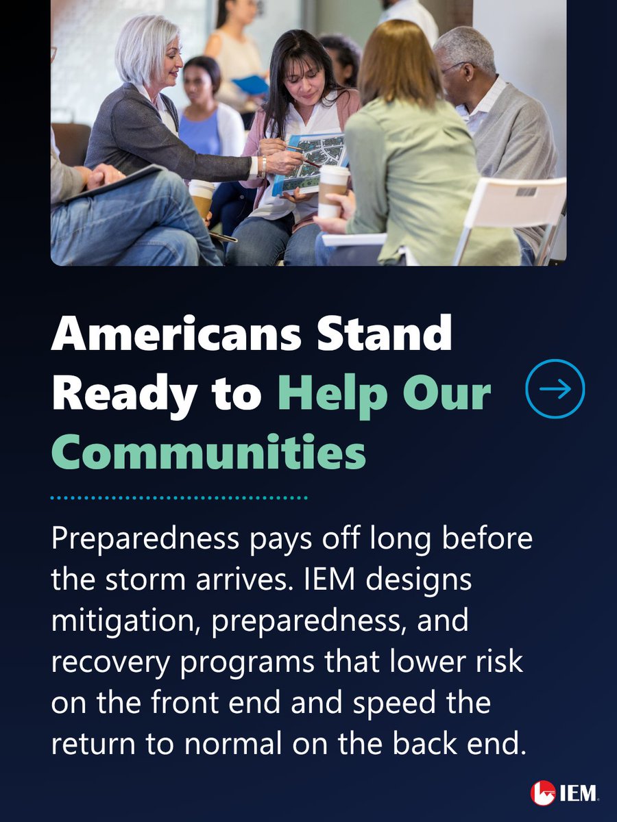IEMNews's tweet photo. For the jurisdictions we support, preparedness is training, planning, mitigation, &amp; recovery programs built before a disaster is on the radar.
This #NPM, see how FEMA's #AmericansStandReady theme scales up.

Readiness is stronger with #TeamIEM 🔗 https://t.co/IvhKNPVhOG

#NPM2026 https://t.co/tSZ170S443