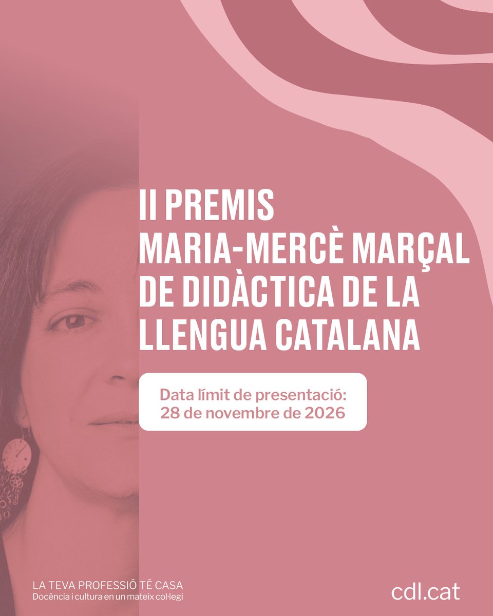 cdlcat's tweet photo. 🏆 Convoquem la 2a edició dels #PremisMariaMercèMarçal de didàctica de llengua i literatura catalanes

👅Tens una experiència educativa que fa de la llengua o la literatura catalanes una eina d’aprenentatge, creació i cohesió? 

PRESENTA EL TEU PROJECTE 👉 https://t.co/34CASI3DMW https://t.co/ZKn6snwaDw