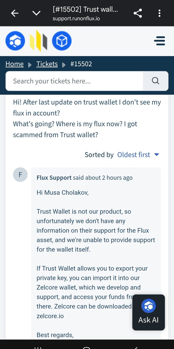 Cholakov98's tweet photo. Why $Flux Why? Why are you so irresponsible regarding what you are trying to create—in this case, $flux?
Trust Wallet stopped supporting Flux-Zel and my Flux disappeared, and you don't know about it? 

@TrustWallet @cypherpunkX @cz_binance @runonflux_edge @zelcore_io https://t.co/CCeJoO704s