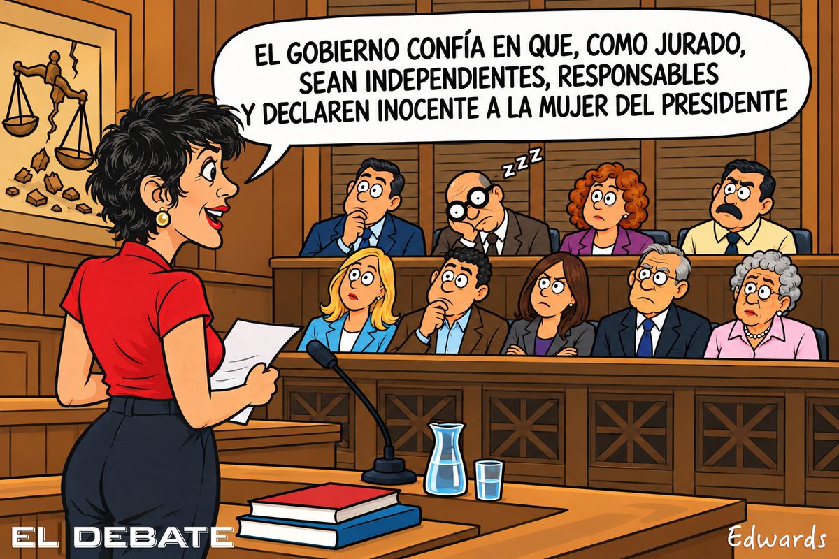 eldebate_com's tweet photo. ⚖️ 'El Gobierno instruye al jurado de Begoña Gómez', la viñeta de @edwards_vinetas https://t.co/Fkk89oD8dA