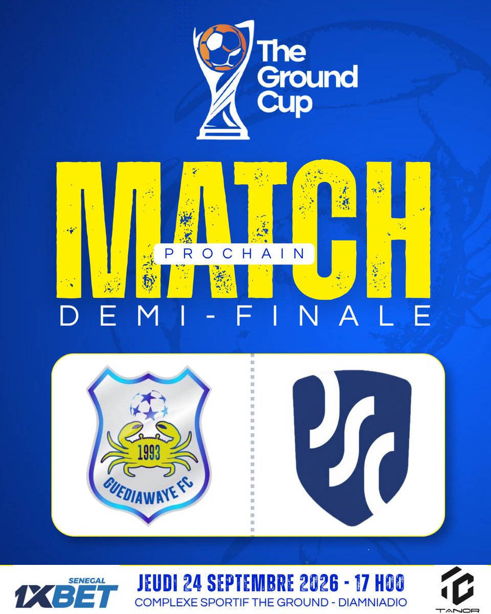 fc_guediawaye's tweet photo. Après la brillante victoire face a Generation Foot, nous jouerons la demi-finale The Ground Cup ce Jeudi 24 Septembre face à Dakar Sacré Coeur 🟡🔵✌🏼
#GuédiawayeFC #GFC #PréparationHivernale #TeamGFC #AllezGFC #LesCrabes https://t.co/Y2u3S88ruQ
