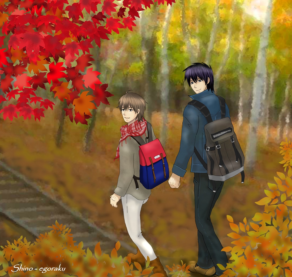 shino_egoraku's tweet photo. 🍁🌼🧡秋のハイキング🍂🍄🍁
#9月は毎日がのわヒロ記念日　純エゴ💜のわヒロ

2016年…10年前の絵です
up前にちょこちょこ手を入れました💦 https://t.co/dCwdkU0eog
