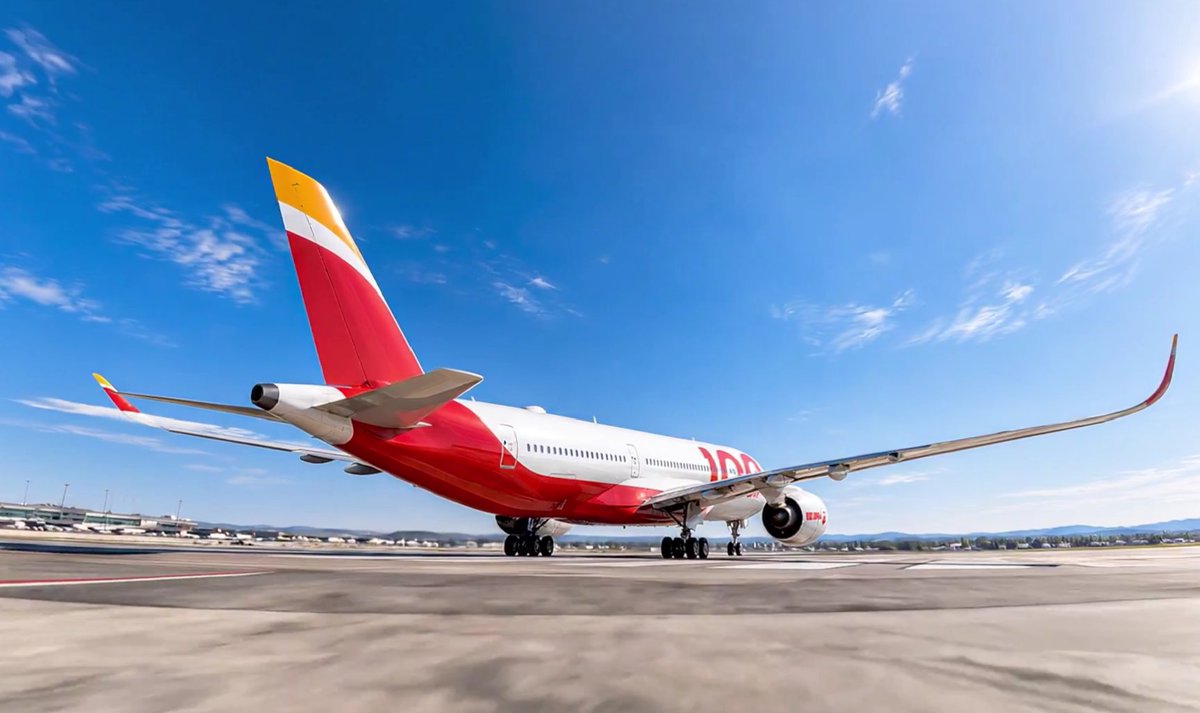airwaysmagazine's tweet photo. 🔴  Iberia has unveiled a special livery to commemorate its centenary. With 100 days remaining until its 100th anniversary, the airline has begun the countdown and is expected to apply the new livery to Airbus A350 and A330 aircraft. https://t.co/RRbNWMojGh