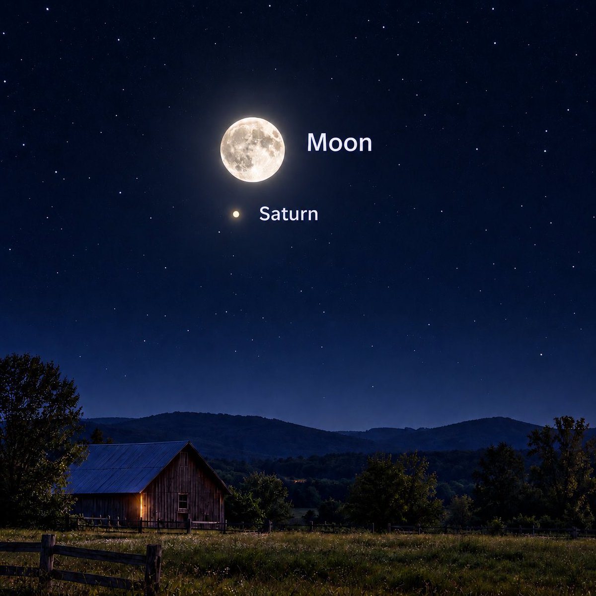 mark_tarello's tweet photo. PASS IT ON: Planet Saturn will appear directly below the Full Harvest Moon Saturday night in the east sky! #Saturn #Moon #Space https://t.co/xKmm9uaJnu