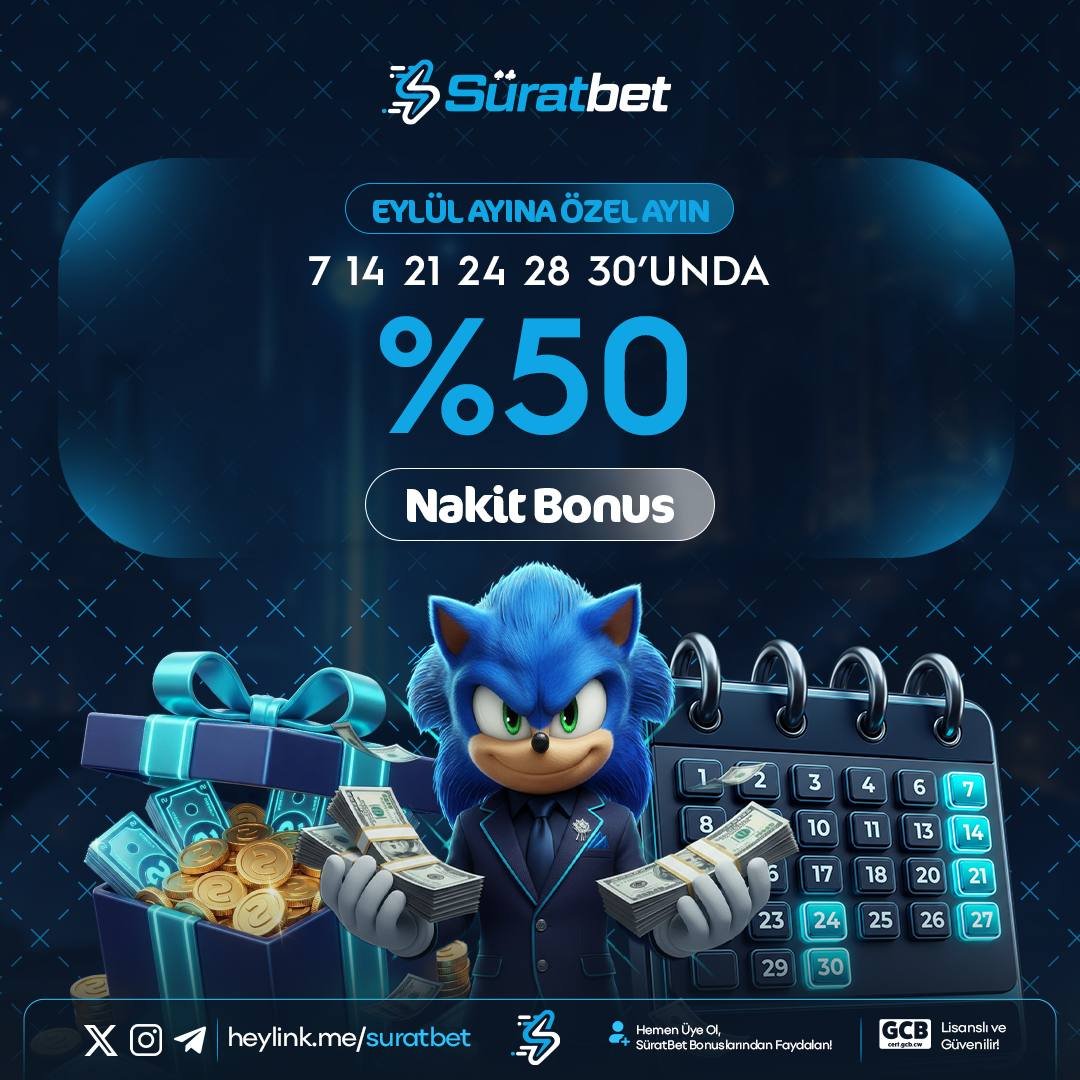 Surat_Sport's tweet photo. 💥 EYLÜL’DE BONUS GÜNLERİ BAŞKA! 💥

🎁 7, 14, 21, 24, 28 ve 30 Eylül’de #SüratBet’te %50 Nakit Bonus fırsatını yakala! 

🎯 #NakitBonus günlerini kaçırma! 

👉 SÜRATBET'E KATILMAK İÇİN TIKLA! https://t.co/4deyNxefSt https://t.co/NL2sNW1teL