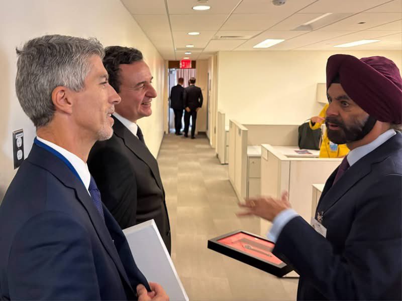 albinkurti's tweet photo. Yesterday, during my stay in New York for the UNGA High-Level Week, I met with @WorldBankGroup President Ajay Banga. 

I discussed with the World Bank President Kosova's extraordinary progress in recent years, its removal from the list of fragile and conflict-affected states, its transition from recipient to donor of the International Development Association, and its continuous economic growth. 

I highlighted that, following a reduction in the unemployment rate from 26% to 10%, our new governing mandate will focus on increasing quality and higher-paying jobs, but also on increasing the participation of youth and women in the labor market. Our diaspora's remittances and savings should shift toward productive sectors in the economy.

On the other hand, President Banga presented his plan for supporting member states in the creation of higher-quality jobs through areas such as construction, productive agriculture, health, tourism, and manufacturing.